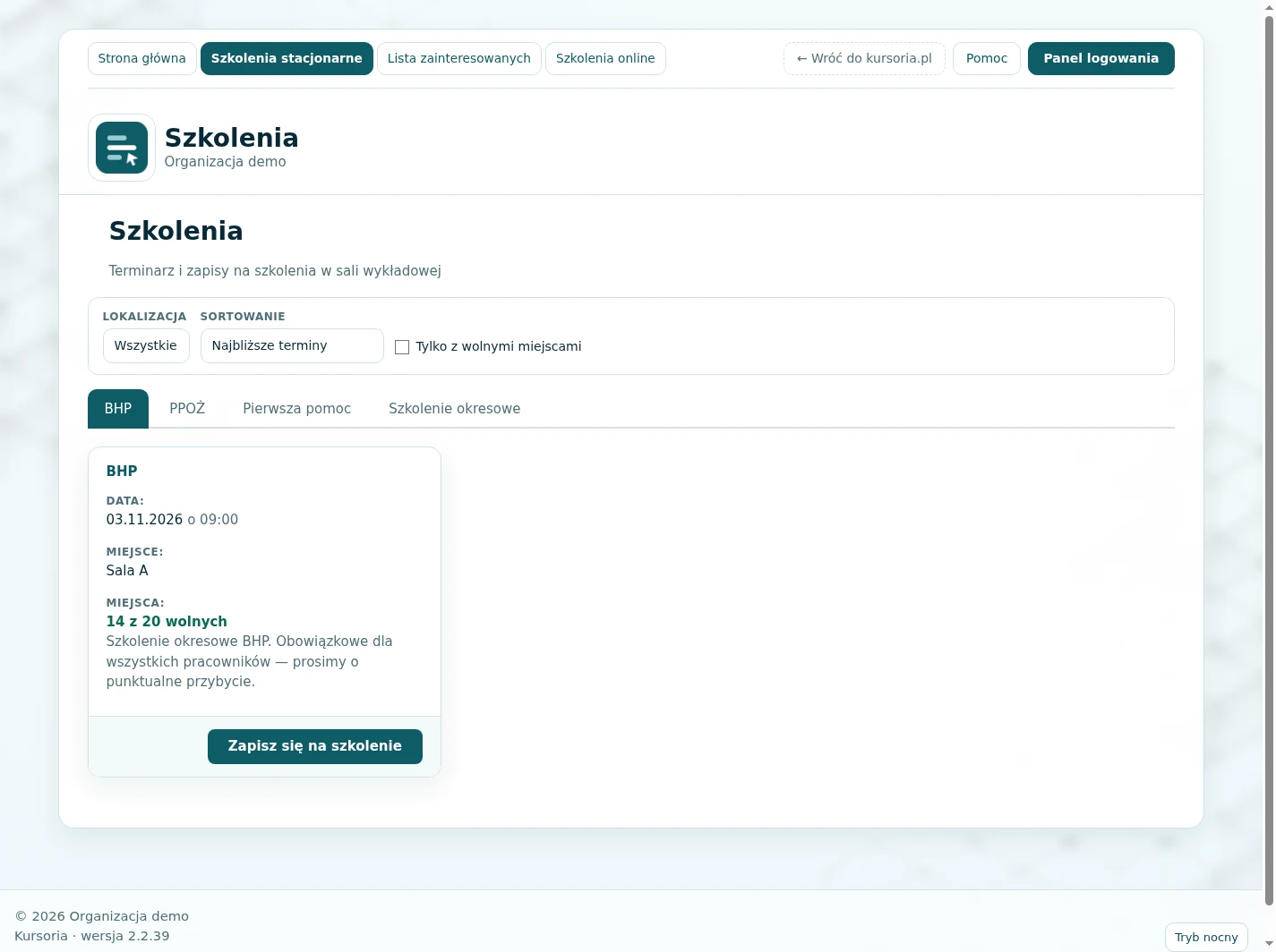 Lista szkoleń stacjonarnych z wolnymi miejscami